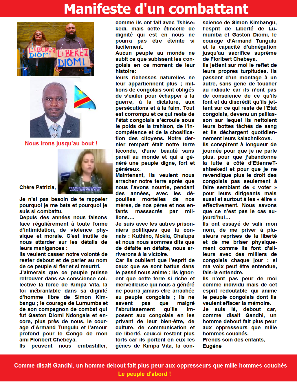 EUGENE DIOMI NDONGALA, LE PRISONNIER POLITIQUE DU REGIME KABILA - Page 4 Message-diomi-ndongala1