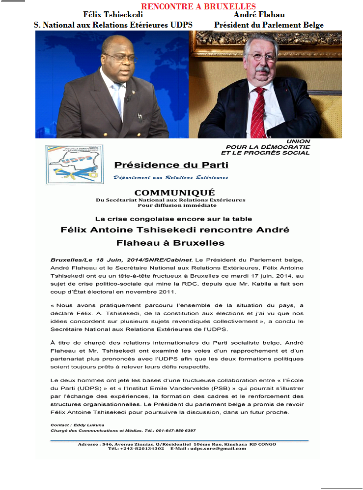 Félix Tshisekedi au PARLEMENT BELGE: Rencontre avec le président du parlement